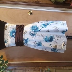 MAURICE satin dress in white/brown/teal size 7/8.  Zipper in the back, NWT